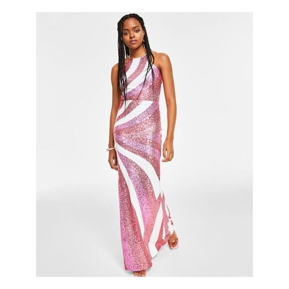 B DARLIN Dresses & Skirts - B DARLIN Womens Pink Fitted Back Strap Sleeveless Halter Party Gown Dress 0